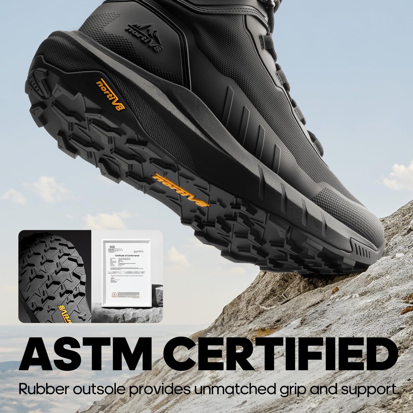 NORTIV 8 Men's Tactical Hiking Boot Lightweight Cushion Sole Boots for Work All Day Side Zipper Motorcycle Combat Military Boot Arch Support 8 Inches Terrascope,Size 9.5,Black,NMUMMT2503