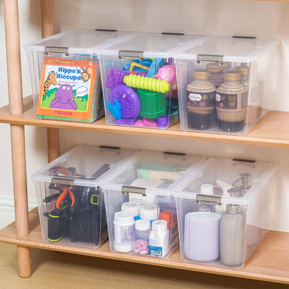 Citylife 7.8 QT 6 Pack Small Storage Bins Plastic Storage Container Stackable Box with Lids for Organizing, Clear White