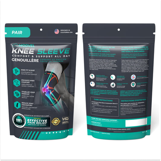 Modvel Compression Knee Brace for Women & Men, 2-Pack Knee Brace for Running Knee Pain, Knee Support Compression Sleeve, Workout Sports Knee Braces for Meniscus Tear, ACL & Arthritis Pain Relief