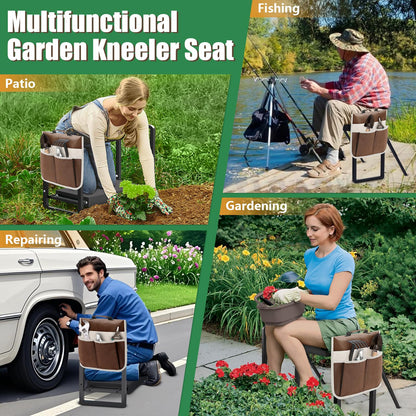 seasky Foldable Garden Kneeling and Seat, Anti-Tipping Gardener Bench Widened Thick Soft Kneeling Pad，Heavy Duty Gardening Stool with Garden Tool Bag, Gardening Gift for Women(Without Gloves)