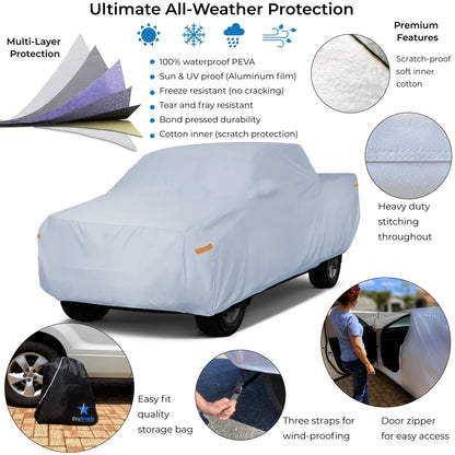EzyShade 10-Layer Truck Cover Waterproof All Weather. See Vehicle Size-Chart for Accurate Fit. Full Outdoor Pickup Truck Covers for Silverado F150 RAM 1500. Sun Wind Rain. Size T4 (See SizeChart)