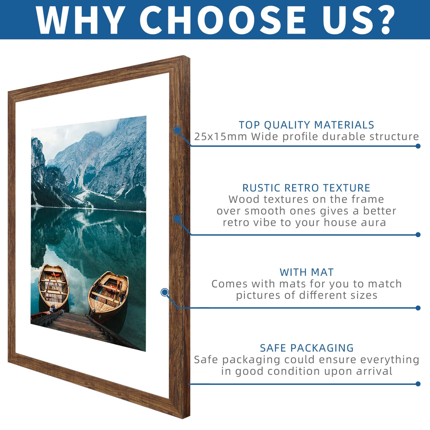 Hongkee 24x30 Frame Set of 2, Rustic Brown Wood Style - Display 18x24 Picture Frame with Mat or 24 x 30 Poster without Mat, Wall Mounting Horizontal and Vertical