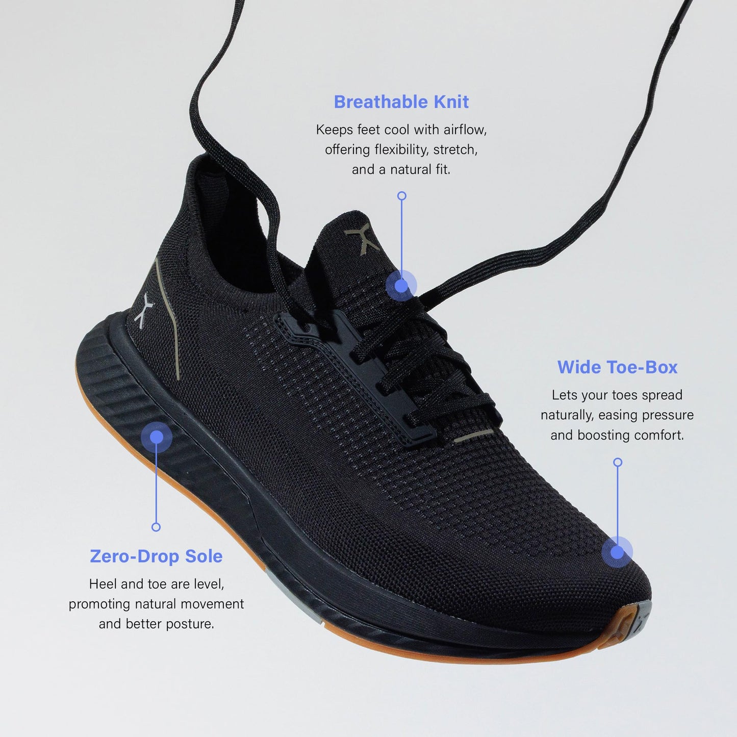 FLUX FOOTWEAR Men’s and Women’s Adapt Runner Wide Toe-Box Natural Movement Shoes with Breathable Knit Upper & UltraFlex Midsole Lightweight Shoes for Running, Walking & Everyday Wear - Black/Gum