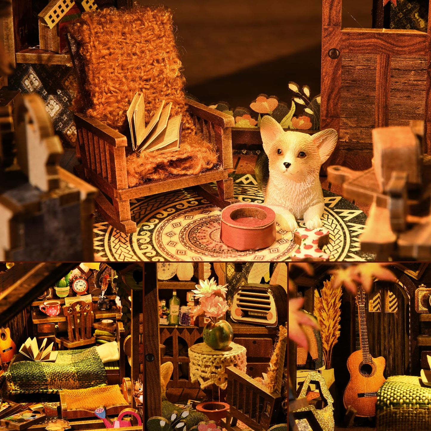 TOYQI Book Nook Kit, Book Nook Kits for Adults, DIY Miniature Dollhouse Kit 3D Wooden Puzzle Booknook Bookend with LED Light