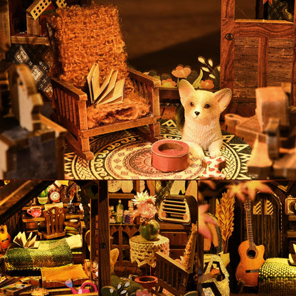 TOYQI Book Nook Kit, Book Nook Kits for Adults, DIY Miniature Dollhouse Kit 3D Wooden Puzzle Booknook Bookend with LED Light