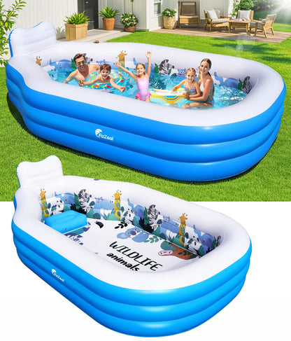 Inflatable Swimming Pool for Kids and Adults,Thickened Large Adult Pool for Backyard with Seat and Backrest, Kids Outdoor Blow up Pools,125"X75"X25"Inflatable Pools for Summer (Sky Blue)