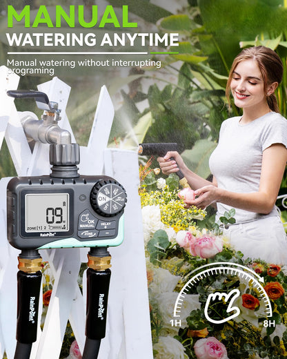 RAINPOINT 2 Zone Water Timer for Garden Hose - Sprinkler With Rain Delay, Manual Watering, Automatic Irrigation Controller System - Programmable Faucet Timer for Yard Lawn