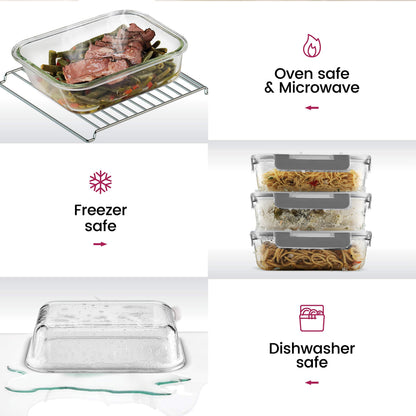 FineDine 24 Piece Glass Storage Containers with Lids - Airtight, Leak Proof, Dishwasher Safe, Glass Tupper Ware Sets with Lids, Food Storage Containers, Meal Prep Containers, Gray