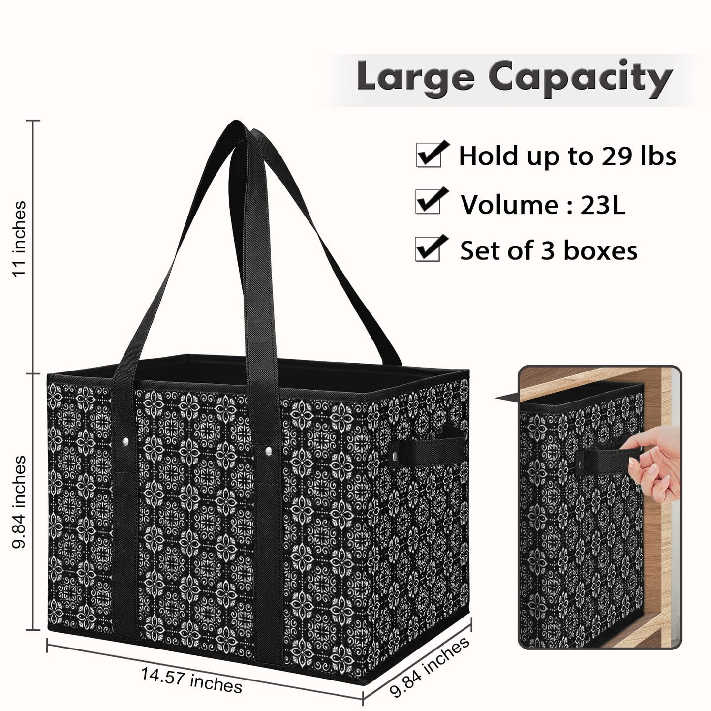 WISELIFE Reusable Grocery Bags [4 Pack],Large Grocery Tote Bag Water Resistant Shopping Bags Foldable Grocery Bag for Clothes,Shoes and Picnic,Black