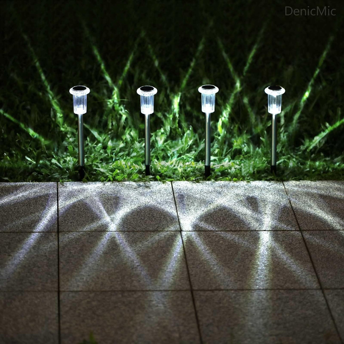 DenicMic Solar Lights Outdoor Pathway Lights 6000K LED Waterproof Acrylic Lamp Head Stainless Steel Stake for Yard Garden Landscape Path Walkway Driveway Patio Lawn (Cold White 10Pack)