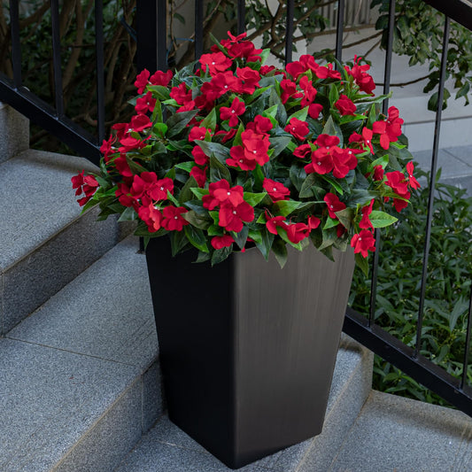 Nigirior Artificial Fake Flowers for Outdoor Décor 6 Bundles UV Resistant Fake Plants for Planter Faux Impatiens for Home Porch/Garden Stunning（Red）