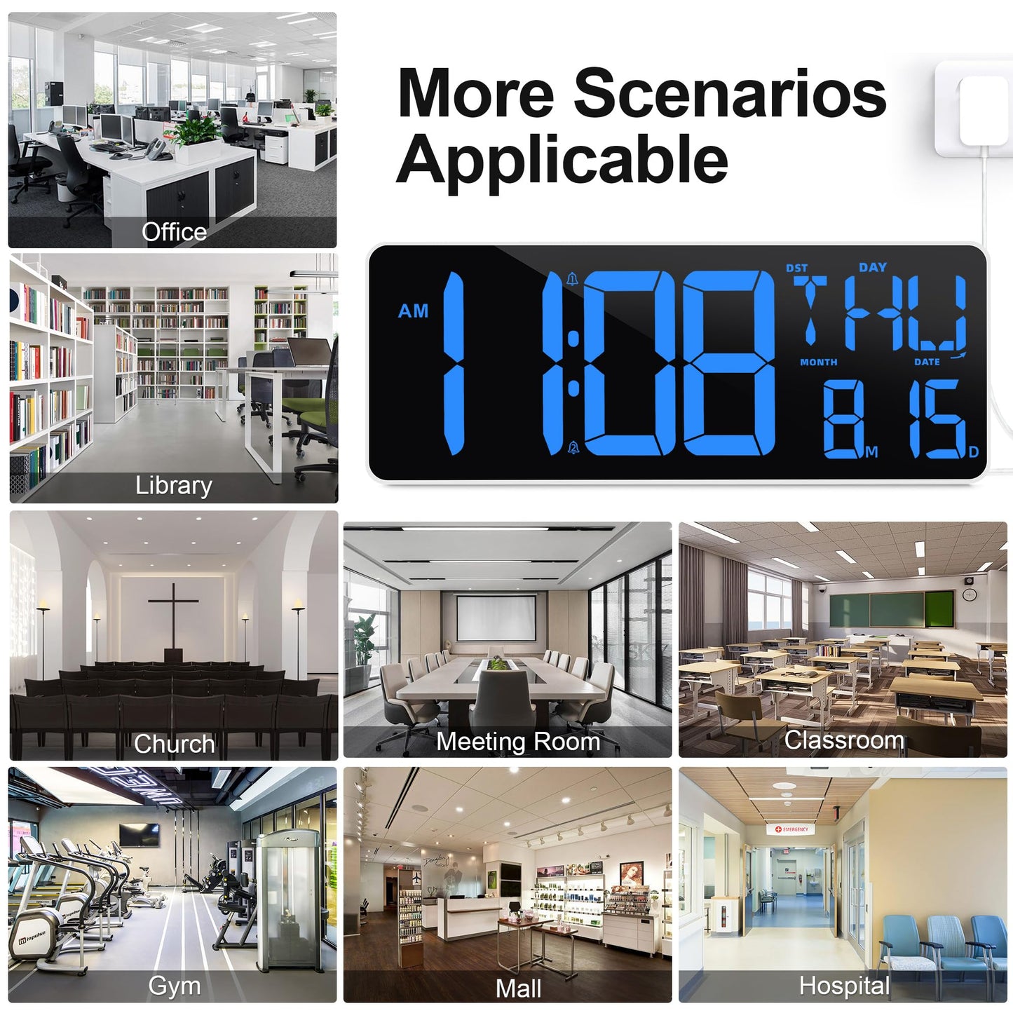 TXL 13 Inch Large Digital Wall Clock with Remote Control,LED Desk Clock Digital with DST/Calendar/Temperature/Timer Function, Auto Dimmer Digital Clock Large Display for Classroom/Office(Blue)