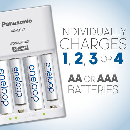 Panasonic K-KJ17M3A4BA Advanced Individual Cell Battery Charger Pack with 4 AAA eneloop 2100 Cycle Rechargeable Batteries