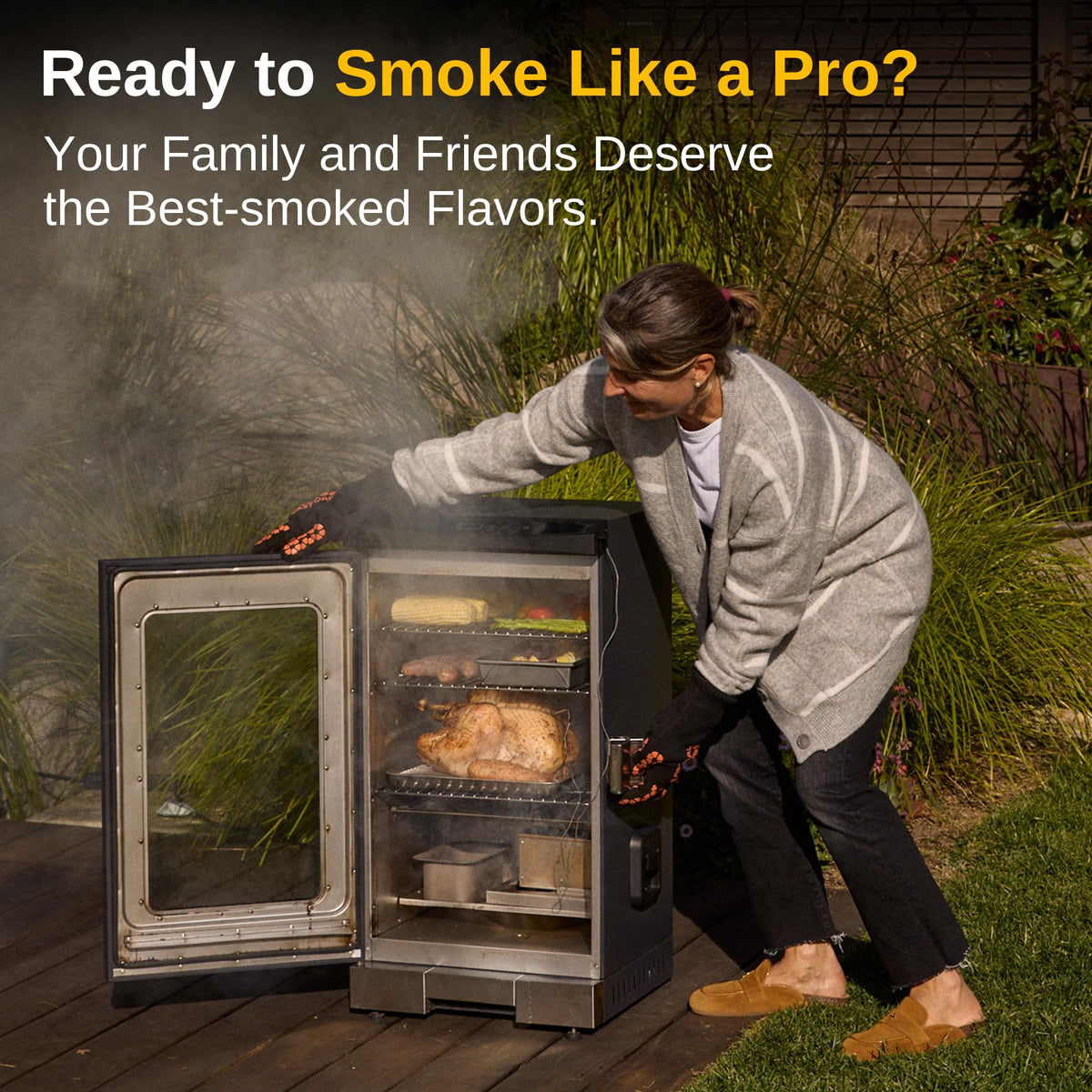 EAST OAK 30" Electric Smoker for Outdoors | Built-in Meat Probe & Up to 6× Longer Smokes on a Single Load | Side Chip Loader for Uninterrupted Smoking | Bigger Batches with 725 sq in Cooking Area