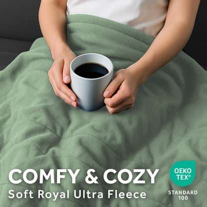 Sunbeam Royal Ultra Fleece Heated Electric Blanket Twin Size, 84" x 62", 12 Heat Settings, 12-Hour Selectable Auto Shut-Off, Fast Heating, Machine Washable, Warm and Cozy, Matcha