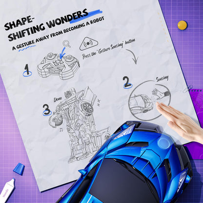 Veeniix V991 Transform Remote Control Car, 1:10 Big Size, 2 Rechargeable Batteries for 70Min, 2.4GHz Gesture Sensing, One-Key Deformation, Robot Toys Gifts for Boys and Girls (Blue)