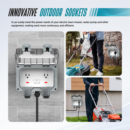 Outdoor Outlet Box with 16.4Ft Extension Cord,NEMA 5-15R,IP66 Waterproof Outdoor Outlet Box w/Lockable Cover & LED Indicator (Double Plug Socket) -Perfect for Gardens, Yards & Sports Fields