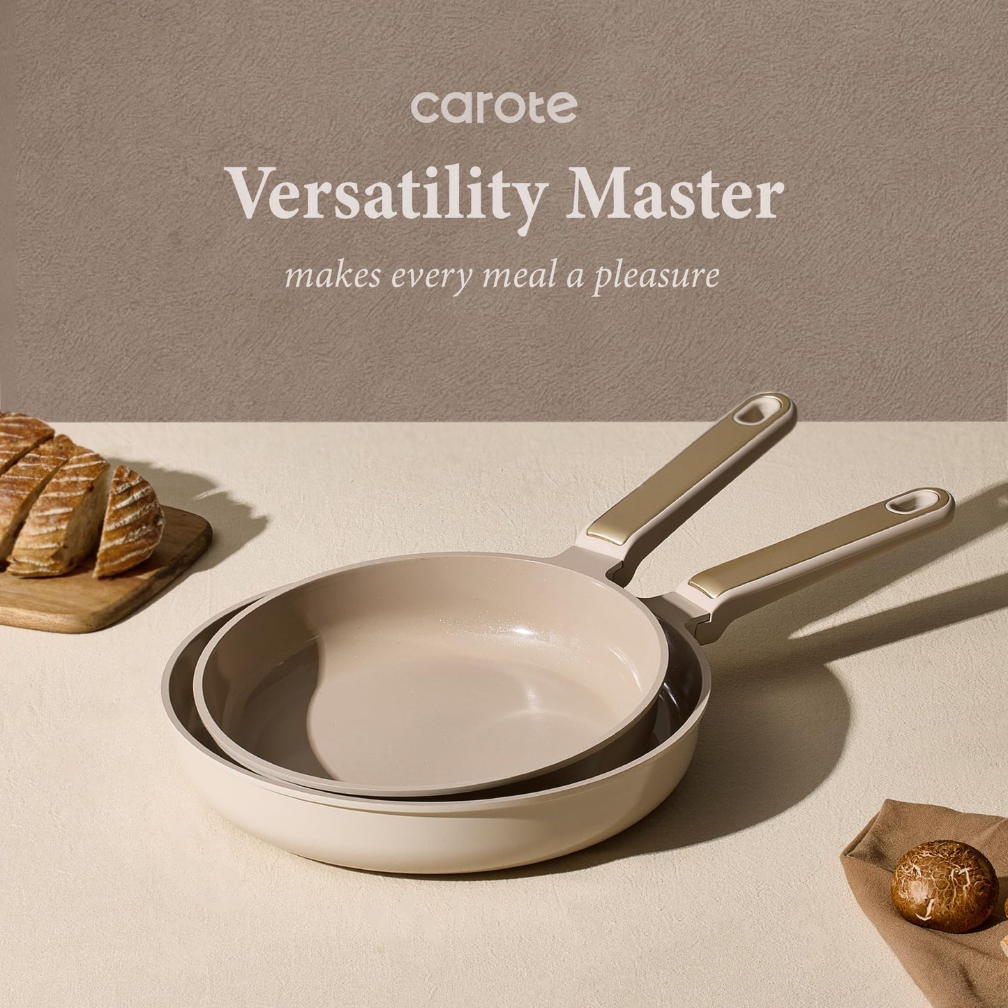 CAROTE Ceramic Cookware Set Nonstick, 14pcs Pots and Pans Set Nonstick, Non-Toxic & PFAS-Free, Dishwasher, RV/Camping Cookware Set, Cooking Pots with Lids, Light Taupe