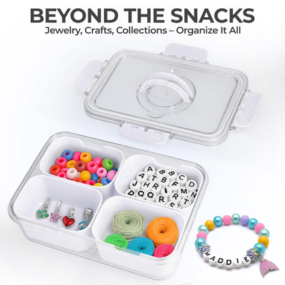 KEYVOZ Snackle Box Container with Lid- Travel Charcuterie Box with Handle - Organizer for Candy, Fruit, Nuts, Veggies, Snacks, Beach Essentials, Portable Lunch Box (Bright White, Small)