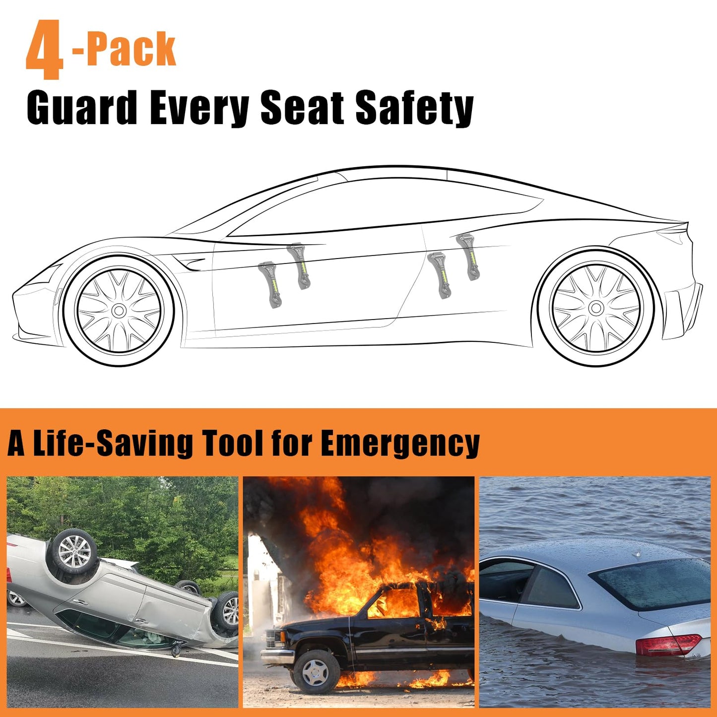 BSUXMAFG 2PCS Car Window Breaker, Glass Breaker, Window Breaker Seatbelt Cutter, 2-in-1 Car Safety Hammer with One Second Emergency Glass Hammer, Safety Emergency Car Escape Tool for Car, Office, Home