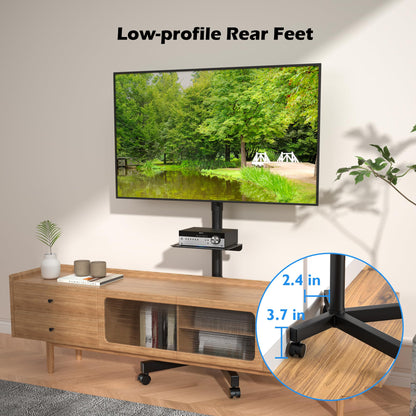BONTEC Mobile TV Stand with Tilt Function, Rolling TV Stand for 23-60" LED, LCD, OLED TVs, Holds up to 88lbs, Max VESA 400x400mm, Adjustable Media Shelf (Black, 17.1x15.1x53.1 in)