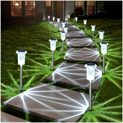 DenicMic Solar Lights Outdoor Pathway Lights 6000K LED Waterproof Acrylic Lamp Head Stainless Steel Stake for Yard Garden Landscape Path Walkway Driveway Patio Lawn (Cold White 10Pack)