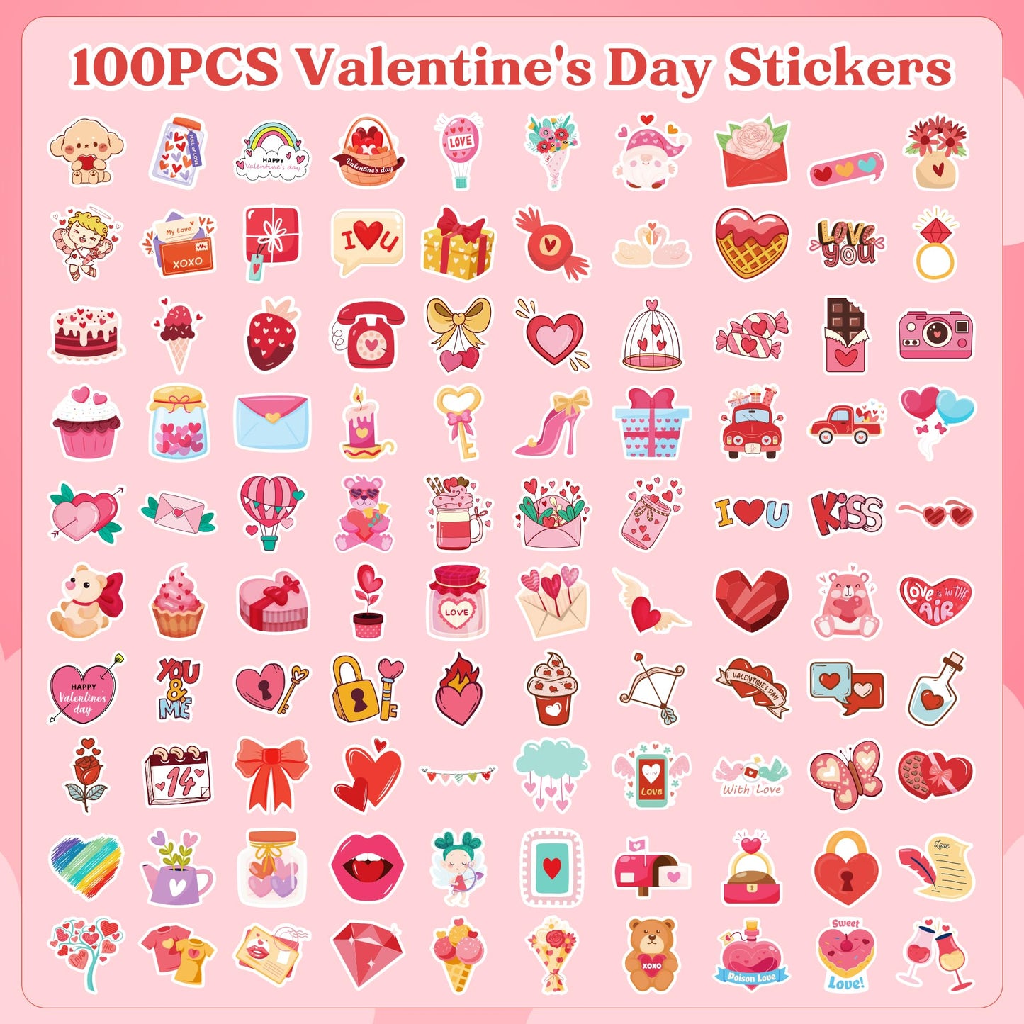 Valentines Day Gifts for Kids | 100 PCS Valentines Stickers - Toddler Valentine's Day Gifts for School Classroom | Heart Stickers for Boys Girls | Valentine's Party Favors Crafts Accessories Treats