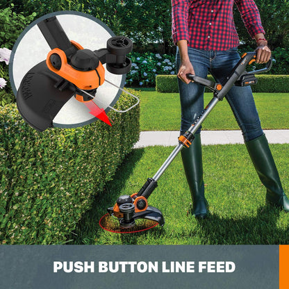 Worx 20V String Trimmer Cordless & Edger 3.0 + Leaf Blower Cordless with Battery and Charger Turbine, Black and Orange