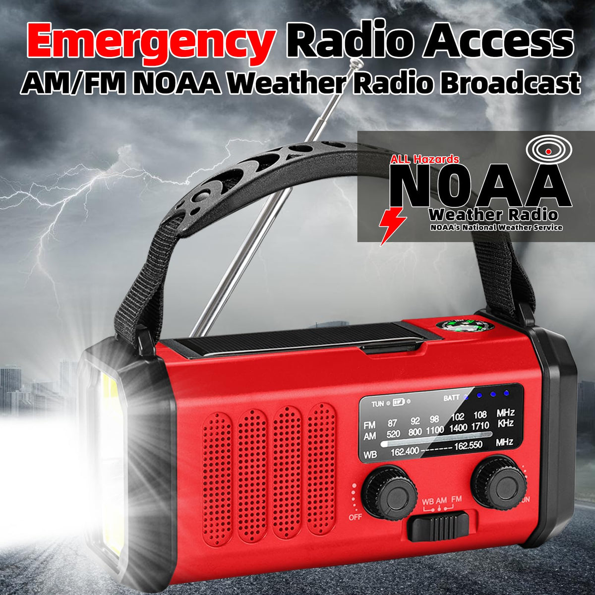 QAUYYW Emergency Weather Radio,37000mWh Portable NOAA/AM/FM Crank Radio, Reading Light, Solar Radio, SOS Emergency Flashlight, Multiple Power Sources,for Hurricanes and Emergencies