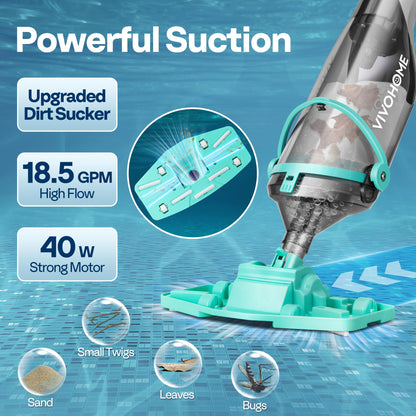 VIVOHOME Cordless Pool Vacuum with Telescopic & Extension Poles 9.12ft, 18.5 GPM Suction, 60-Min Run Time, Handheld Cleaner Rechargeable with Battery Indicator for Pools/Spas/Hot Tubs - Green