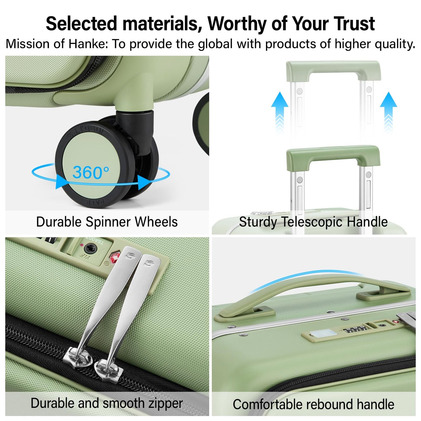 Hanke 28 Inch Luggage with Cup Holder and Charge,Top Opening Hard Shell Suitcases with Wheels and Dividers,Aluminum Frame Trunk Luggage Extra Large Suitcase with Lock for Travel，Bamboo Green