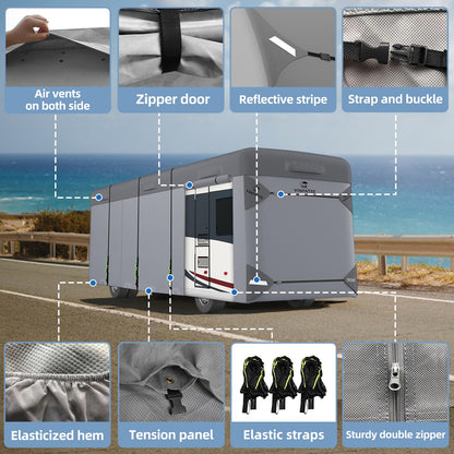 VINPATIO Class A RV Cover Extra Thick 7 Layers Top, Fits 34'-37' RV, Heavy Duty Windproof Waterproof Class A Motorhome Cover with 2 Extra Long Straps, Gutter Covers
