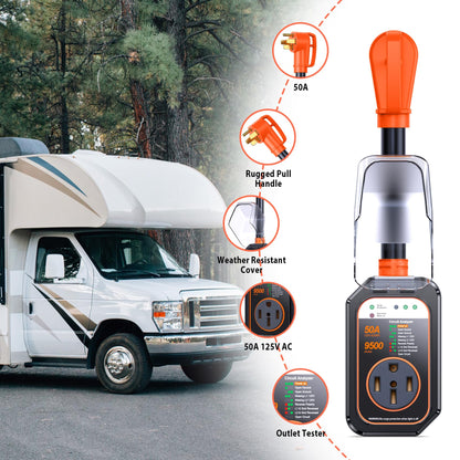 GEARGO RV Surge Protectors 50 Amp Waterproof, [2025 New Upgraded] RV Circuit Analyzer, Full Protection RV Adapter Plug for Camper(Orange)