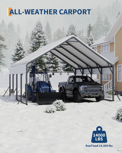 Garveelife 20'x20'x13' Metal Carport for 2 Cars, Heavy Duty Steel Frame for All Weather, Permanent Shelter for Boats, Full-Sized Pickup Trucks, and Tractors, N.W. 800 Lbs