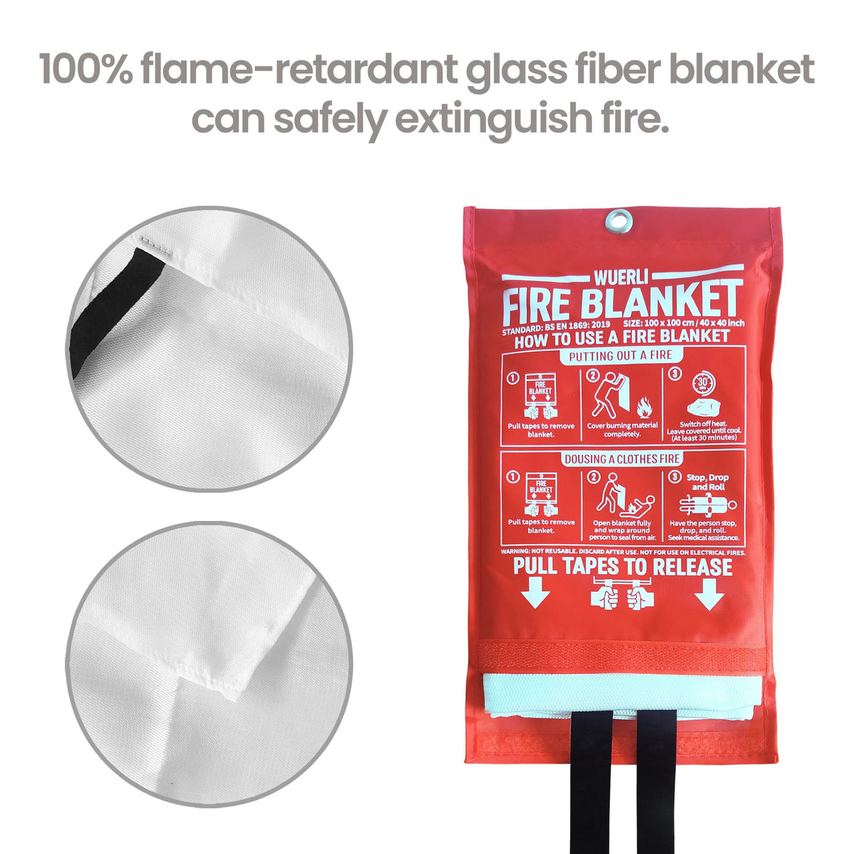 WUERLI Fire Blanket for Home and Kitchen,40" x 40",4 Pack,Emergency Fire Blanket