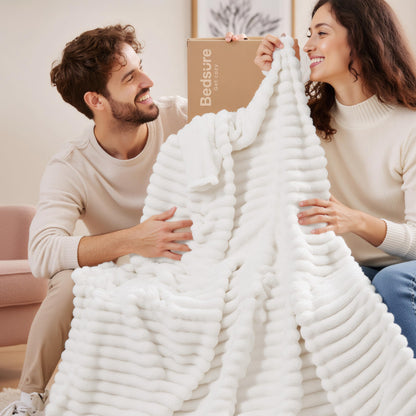 Bedsure White Throw Blanket for Couch - GentleSoft Cozy Soft Blankets for Women, Cute Small Fleece Throws for Girls, Birthday Gifts for Women, Mothers Day Decor Gifts for Mom, Off White, 50x60 Inches