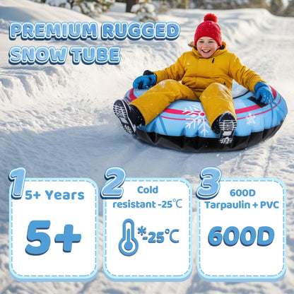 Snow Tube with Premium Canvas Cover for Kids and Adults, 48'' Inflatable Heavy Duty Snow Tube Made by Thickened Bottom, Sled Winter Outdoor Fun Toys for Children Boys Girls
