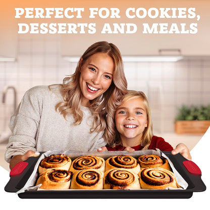 Premium Non-Stick Baking Sheets Set of 3 - Deluxe BPA Free, Easy to Clean Racks w/Silicone Handles - Bakeware Pans for Cooking Baking Roasting - Lets You Bake The Perfect Cookie or Pastry Every Time