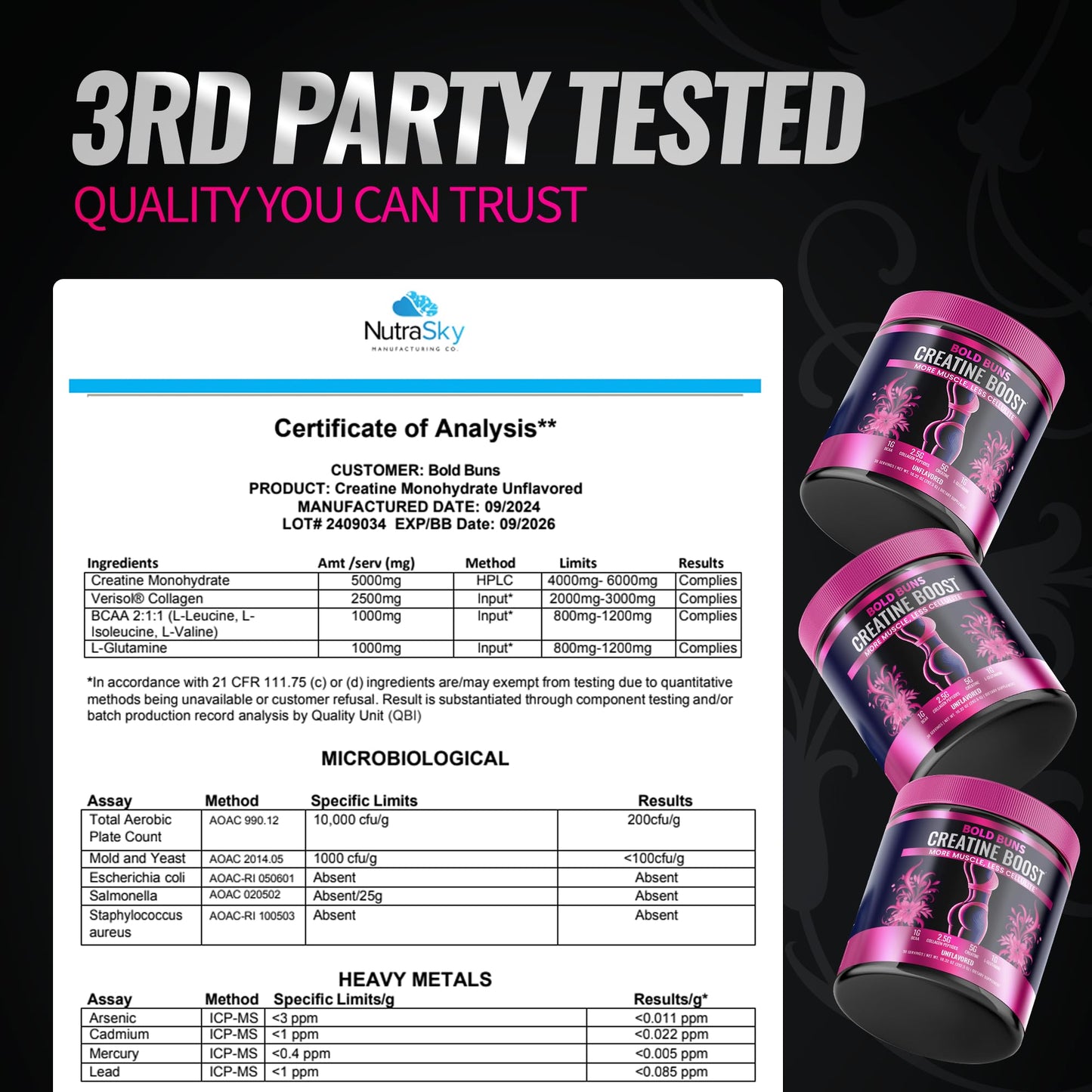 Bold Buns Creatine for Women – Booty Builder Supplement with Collagen & BCAA – Supports Muscle Development, Post-Workout Recovery, Skin Elasticity, Healthy Hair & Nail | Unflavored – 30 Servings