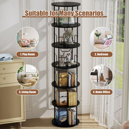 ALLSTAND 6 Tier Rotating Bookshelf, 360 ° Display Stackable Spinning Bookshelf Tower, Corner Bookshelf Tall Floor Standing Swivel Bookcase Narrow Storage Organizer for Bedroom, Living Room, Black