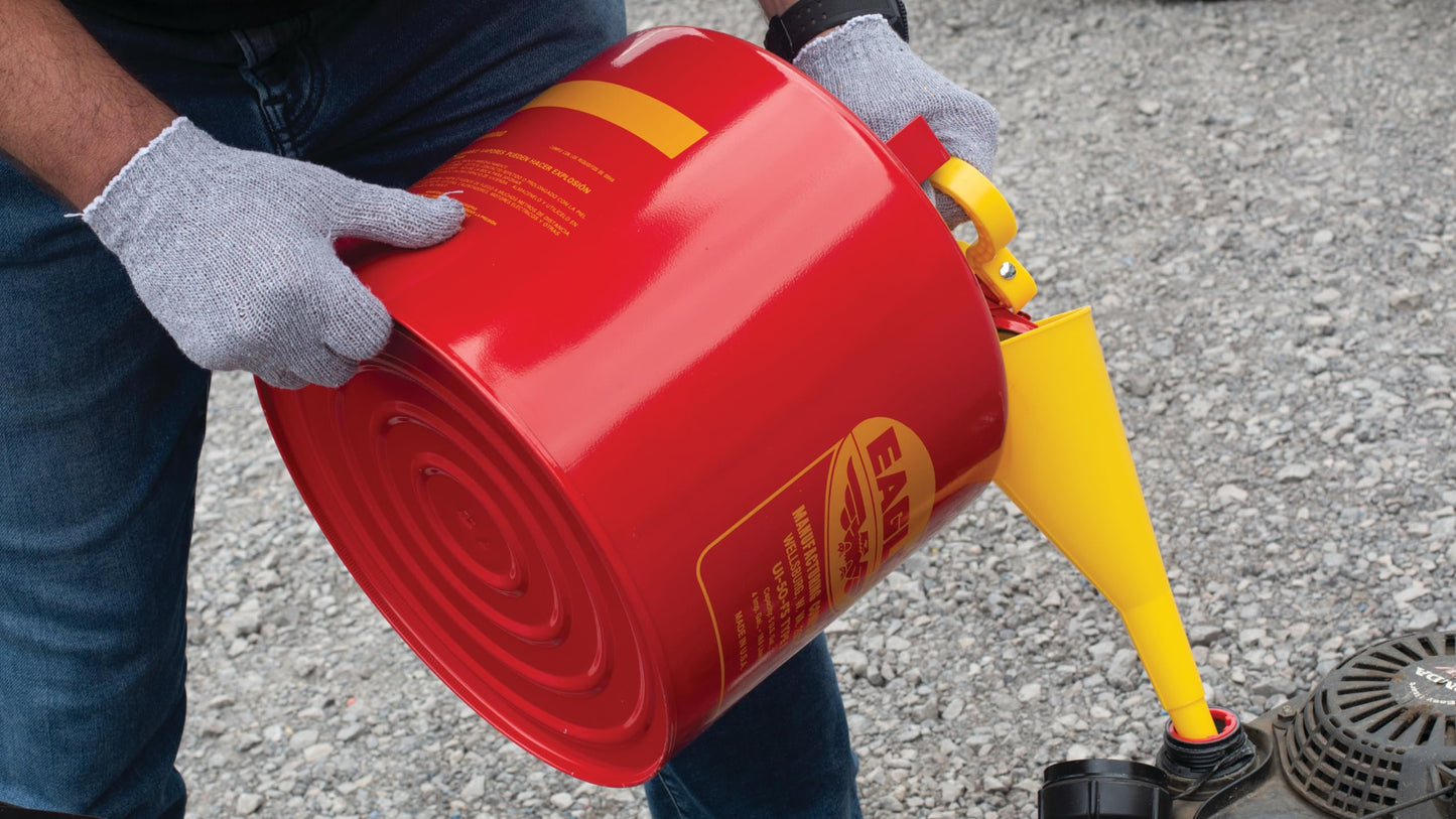 Eagle 5 Gallon Type I Red Safety Gas Can for Gasoline with Flame Arrester, Self-Closing Lid, and F-15 Funnel, Made in the USA, Galvanized Steel Flammable Storage Can, UI50FS