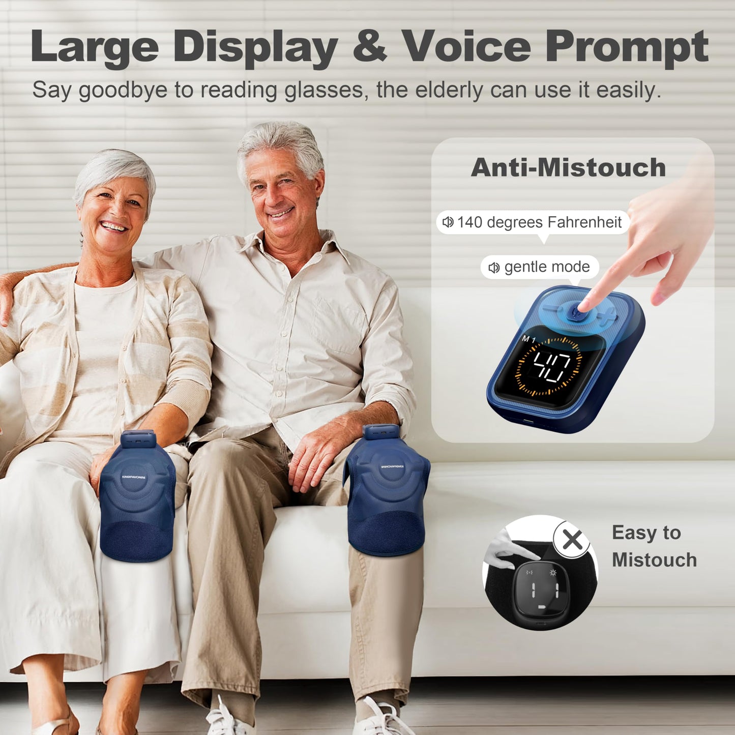 KingPavonini Cordless Knee Massager for Pain Relief, Newly 4 Motors Vibration, 5 Heat Levels, 6 Massage Modes, Knee Heating Pad for Knee Pain, Heated Knee Massager Brace, for Mom Dad (Blue 2.0)