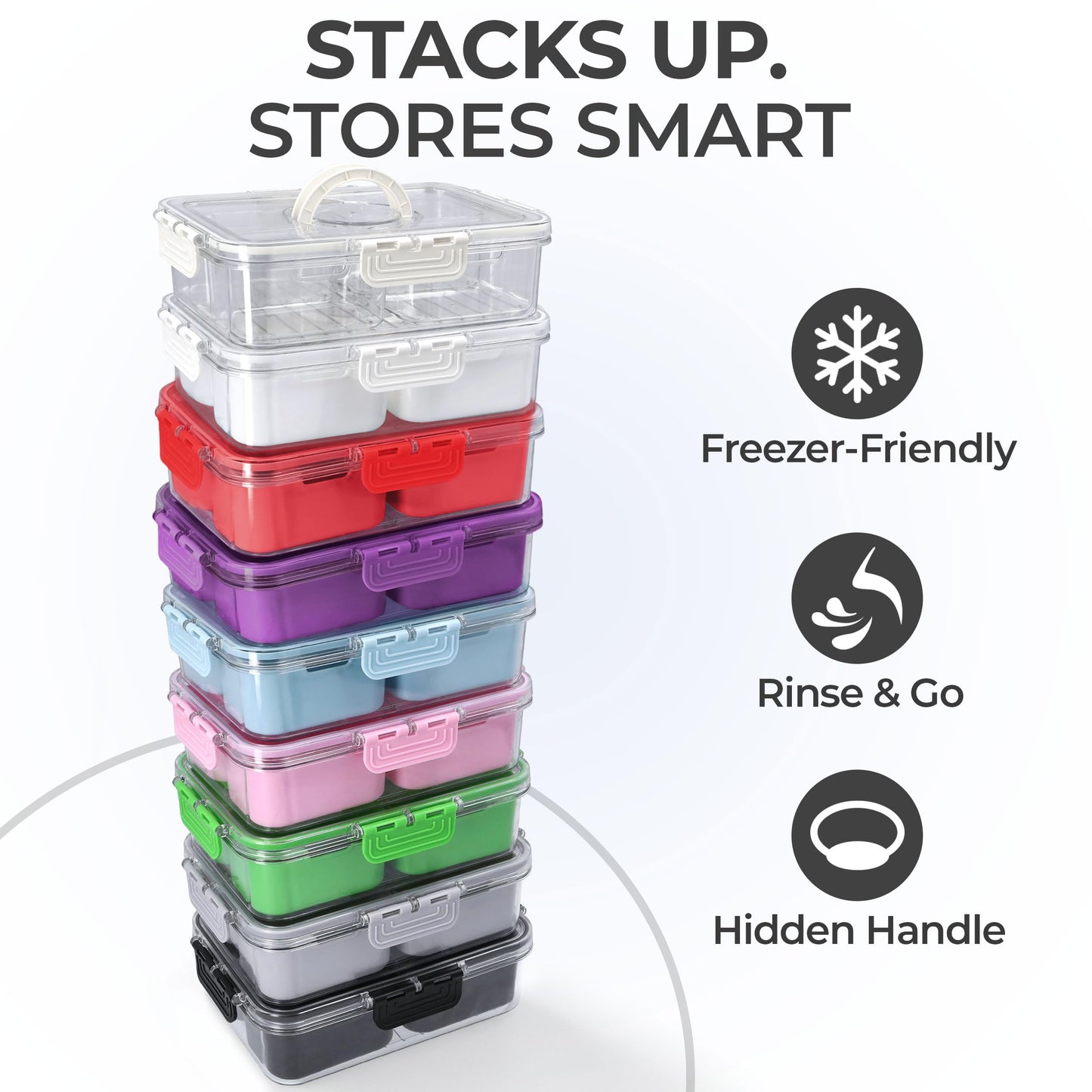 KEYVOZ Snackle Box Container with Lid- Travel Charcuterie Box with Handle - Organizer for Candy, Fruit, Nuts, Veggies, Snacks, Beach Essentials, Portable Lunch Box (Bright White, Small)