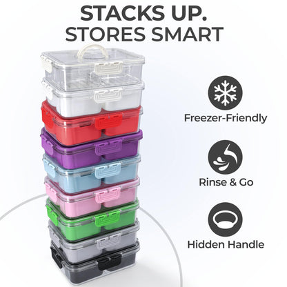 KEYVOZ Snackle Box Container with Lid- Travel Charcuterie Box with Handle - Organizer for Candy, Fruit, Nuts, Veggies, Snacks, Beach Essentials, Portable Lunch Box (Bright White, Small)