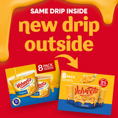 Velveeta Shells & Cheese Original Microwaveable Shell Pasta & Cheese Sauce, 8 ct Box, 2.39 oz Cups