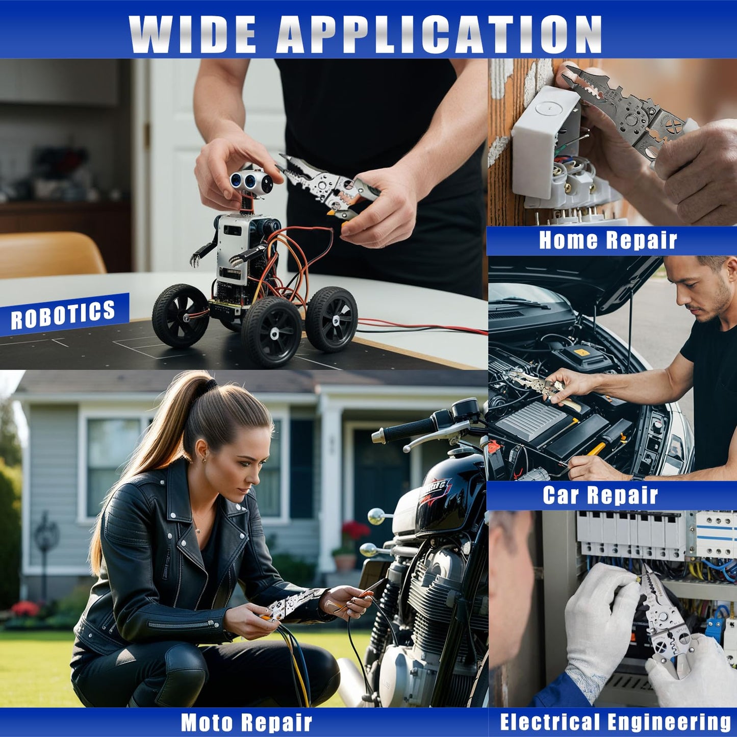 Multi-function Wire Stripper Tool Electrical, 9-in-1 Wire Cutter & Wire Crimping Tool, Adjustable AWG 6-16, Comfortable Grip and Refined Craftsmanship