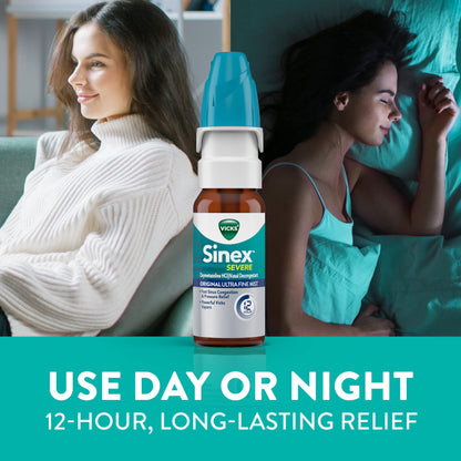Vicks Sinex SEVERE Nasal Spray, Original Ultra Fine Mist, Decongestant Medicine, Relief from Stuffy Nose due to Cold or Allergy, & Nasal Congestion, Sinus Pressure Relief, 265 Sprays x 2
