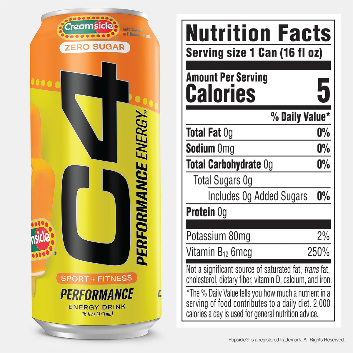 C4 Performance Energy Drink | Zero Sugar Carbonated Preworkout Energy | 200mg Caffeine with Beta Alanine | Orange Creamsicle | 16 Fl Oz (12 Pack)