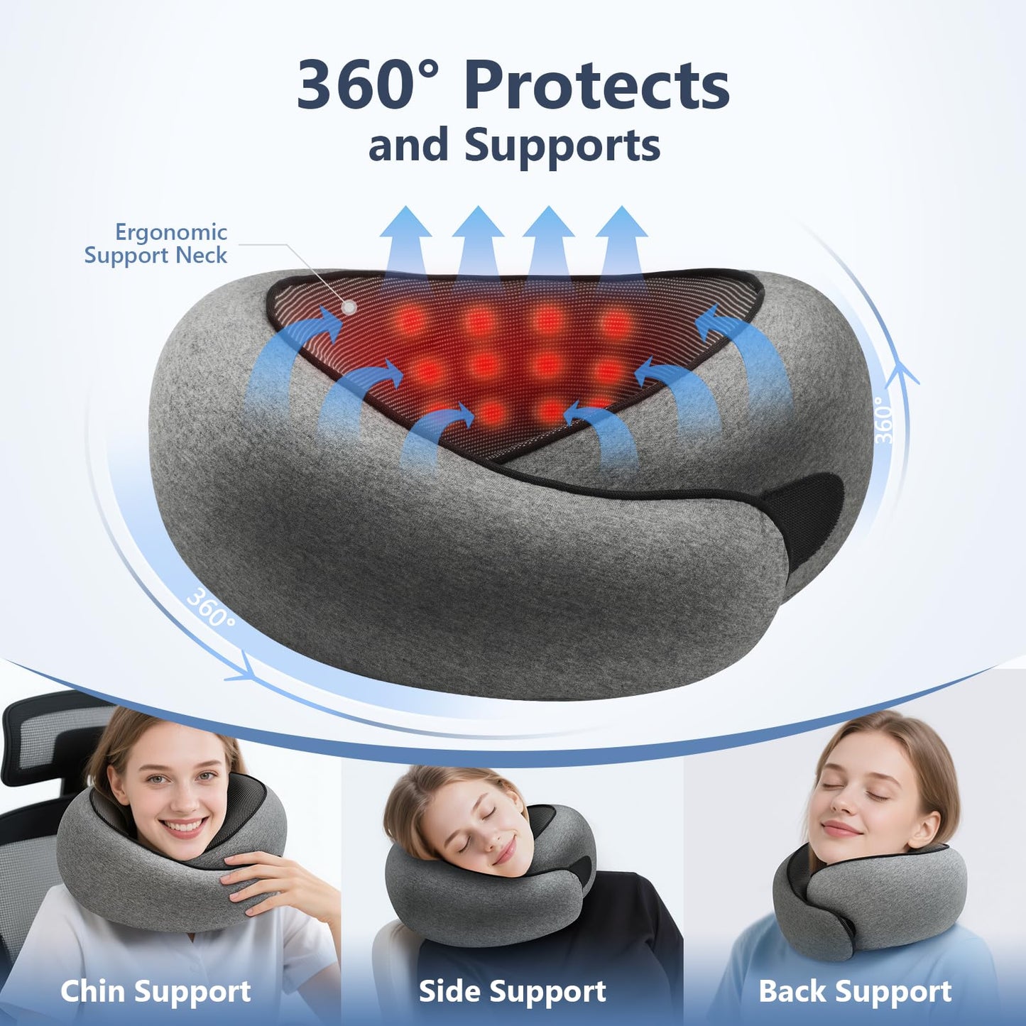 Purroch Advanced Memory Foam Neck Travel Pillow, Neck Pillow Airplane with Eye Mask & Ear Plugs, Designed for The Comfort of Travel & Office, The Pillow for Plane, Car, Home, Work, Dark Grey