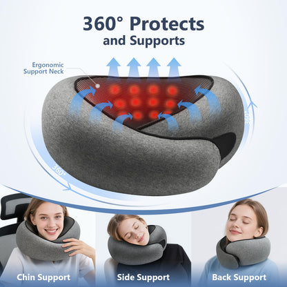 Purroch Advanced Memory Foam Neck Travel Pillow, Neck Pillow Airplane with Eye Mask & Ear Plugs, Designed for The Comfort of Travel & Office, The Pillow for Plane, Car, Home, Work, Dark Grey